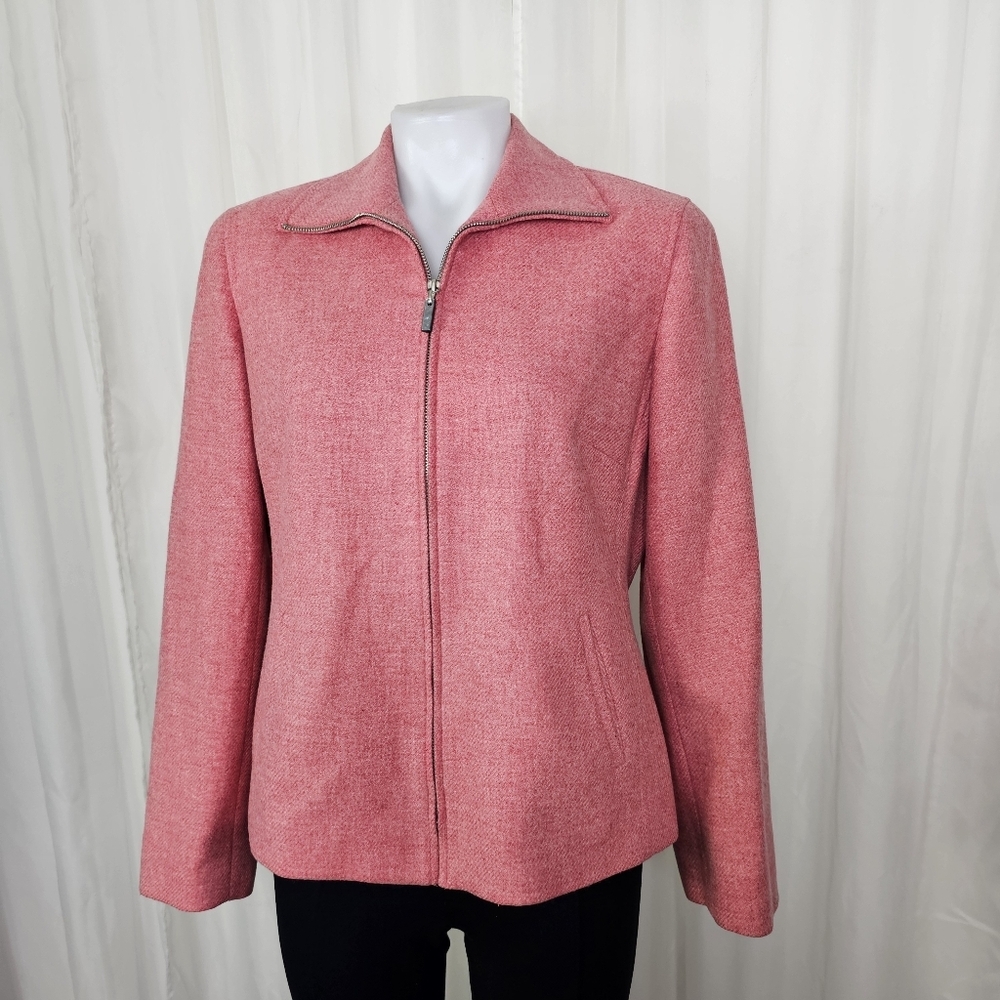 Vintage Jones New York Country Pink Rose Wool Zip Up Jacket 12 Petite